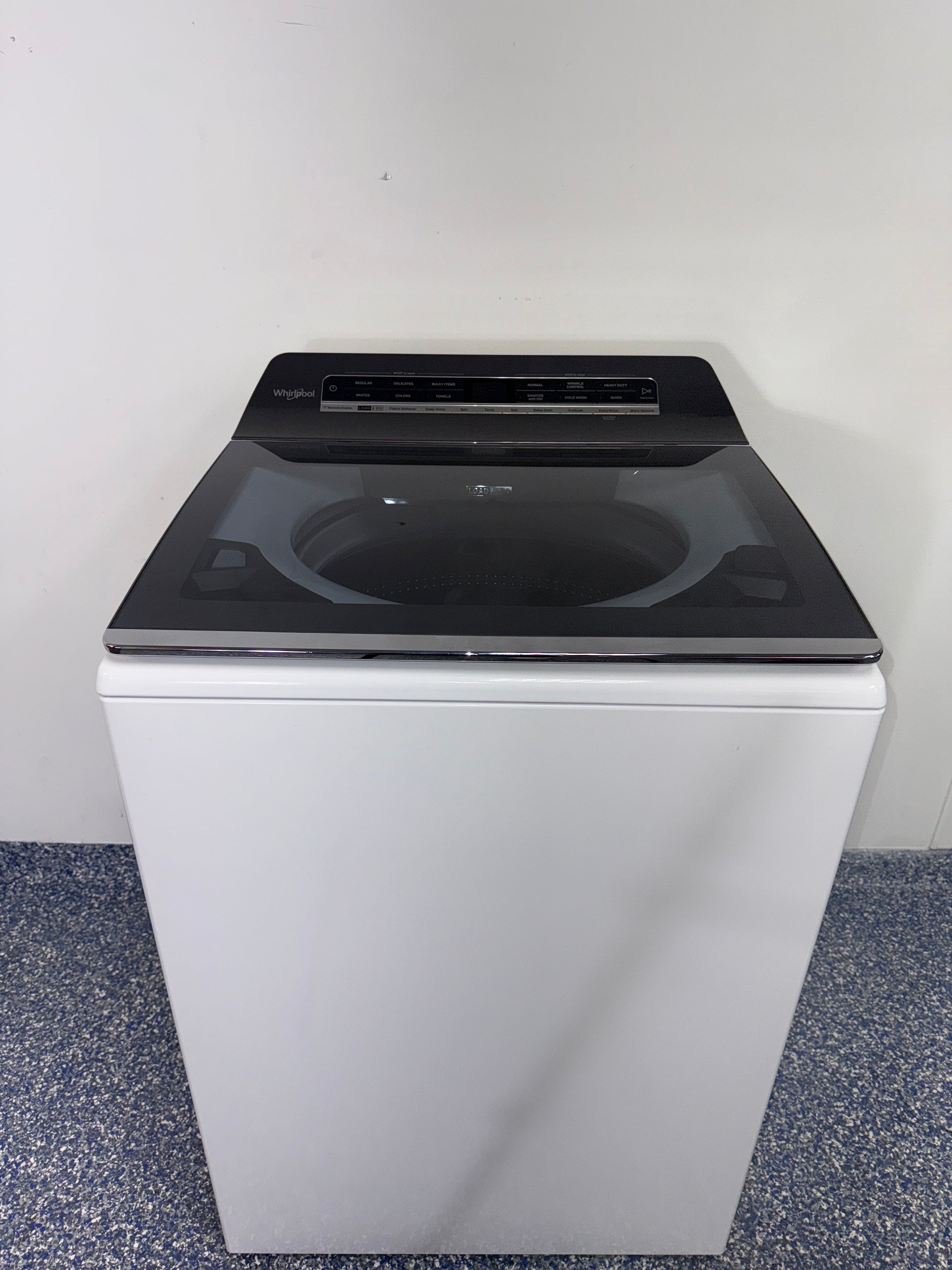 Whirlpool WTW8127LW smart top-load washer front view Kansas City laundry room