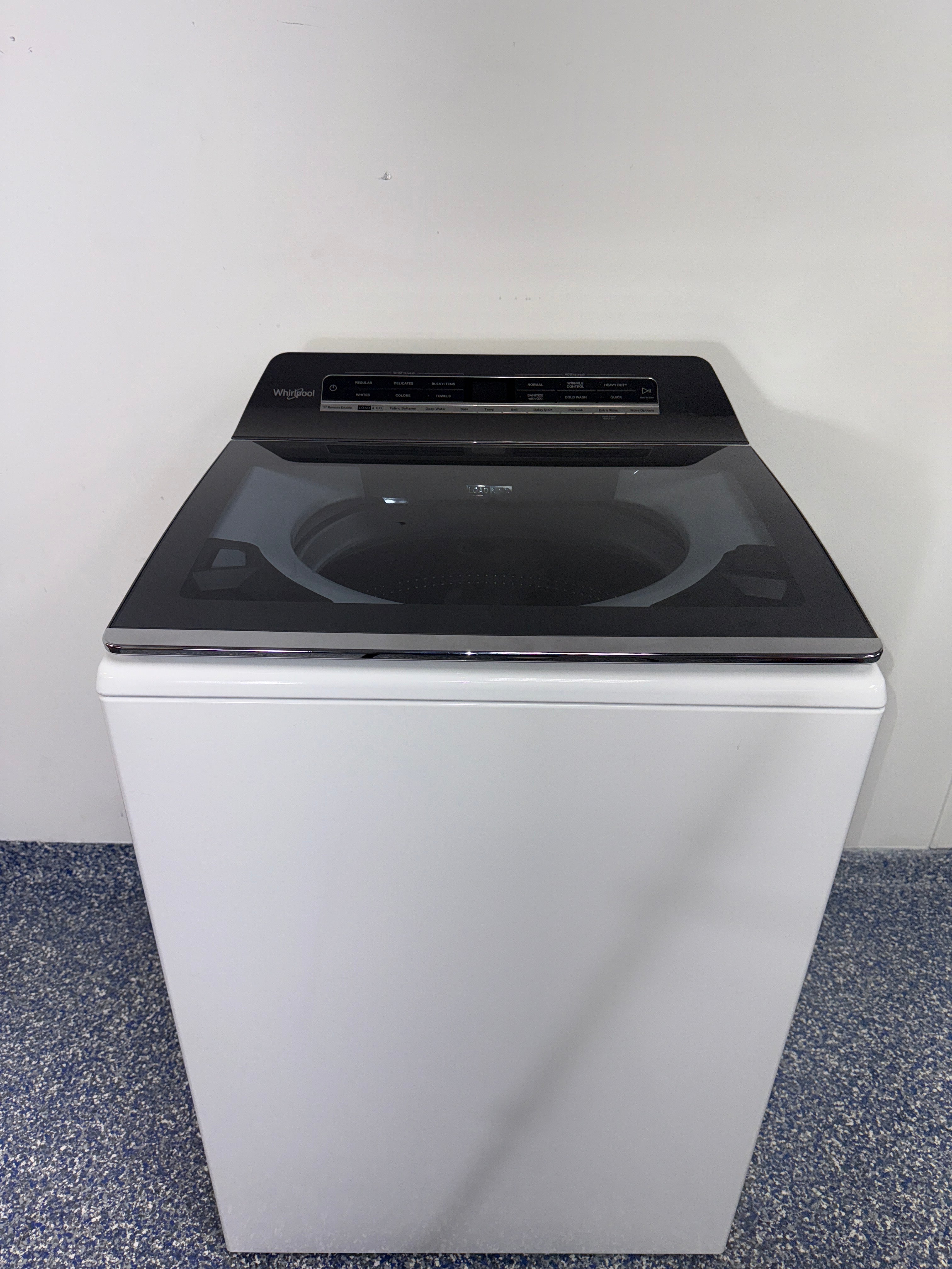 Whirlpool WTW8127LW smart top-load washer front view Kansas City laundry room
