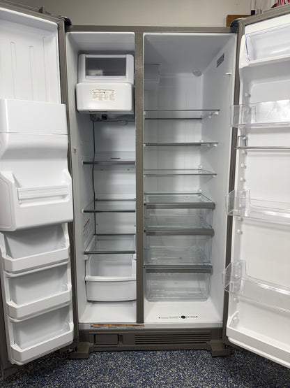Interior look at the WRS325SDHZ refrigerator, highlighting the spacious In-Door-Ice storage and adjustable gallon door bins.